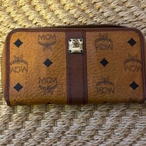 MCM Tan and Brown Logo Wallet